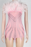 Diynav Girly Fluffy Mini Dress,Pink Bodycon Dress,Short Homecoming Dress HZ1017
