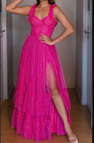Diynav A-line Hot Pink Long Prom Dress,Generous Evening Dress,Graduation Dress HZ1017