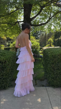Diynav Halter Pink Layered Long Prom Evening Dresses,Chic Formal Gown HZ1017