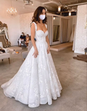 Diynav A-line White Tulle Lace Wedding Dress,White Bridal Dress HZ1017