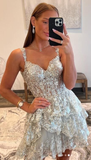 Diynav A Line Tiered Short Glitter Homecoming Dress With Appliques HZ1017