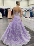 Diynav Neck Open Back Purple Lace Long Prom Dresses, Purple Lace Formal Dresses, Purple Evening Dresses HZ1017