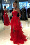 Diynav Backless Red Evening Dresses Tulle Ruffled HZ1017