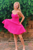 Diynav A Line Hot Pink Straps Short Homecoming Dresses With Pockets HZ1017