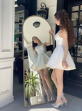 Diynav A Line Straps Ivory Satin Short Homecoming Dress Birthday Dress HZ1017