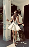 Diynav A Line Straps Ivory Satin Short Homecoming Dress Birthday Dress HZ1017
