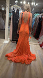Diynav Sparkly Mermaid V Neck Sequins Long Prom Dresses, Orange Evening Dresses HZ1017