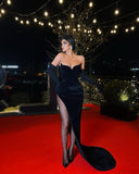 Diynav Black Mermaid Long Prom Evening Dresses with High Split HZ1017