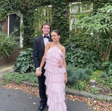 Diynav Halter Pink Layered Long Prom Evening Dresses,Chic Formal Gown HZ1017