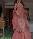Gorgeous Hot Pink Square Neck Mermaid Tulle Appliques Long Prom Dresses Formal Evening Gowns with Capes HZ1108