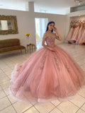 Diynav 16 Pink Quinceanera Dresses With Lace Applique Off Shoulder Ball Gown HZ1017
