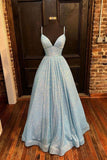 Diynav V Neck Sequin Long Prom Dress, A Line Formal Evening Dresses HZ1017