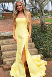 Diynav Yellow Mermaid Satin Long Prom Dresses, Simple Yellow Mermaid Satin Long Prom Formal Evening Dresses HZ1017