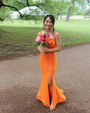 Diynav Mermaid Orange Sequins Long Prom Dress Formal Evening Dresses HZ1017