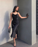 Diynav Sheath Cowl Neck Black Tea Length Evening Dresses HZ1017