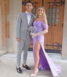 Diynav Off The Shoulder Pleated Side Slit Long Prom Evening Dresses HZ1017