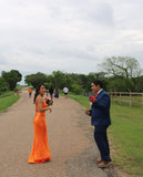 Diynav Mermaid Orange Sequins Long Prom Dress Formal Evening Dresses HZ1017