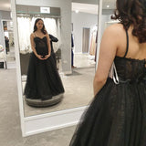 Diynav A-line Spaghetti Straps Sparkle Illusion Corset Evening Dress HZ1017