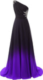 Diynav Shoulder Ombre Long Evening Dresses Chiffon Wedding Party Gowns HZ1017