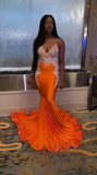 Diynav Orange Mermaid Evening Dresses With Appliques HZ1017