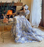 Diynav Floral Print Chiffon Long Prom Dresses Evening Dress HZ1017