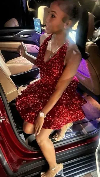 Diynav Sequin A-line Homecoming Dresses Sparkly Sequin Cocktail Dresses HZ1017