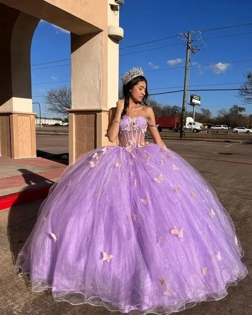 Diynav Purple Tulle Princess Dress With Butterflies,Ball Gown,Sweet 16 Dress HZ1017