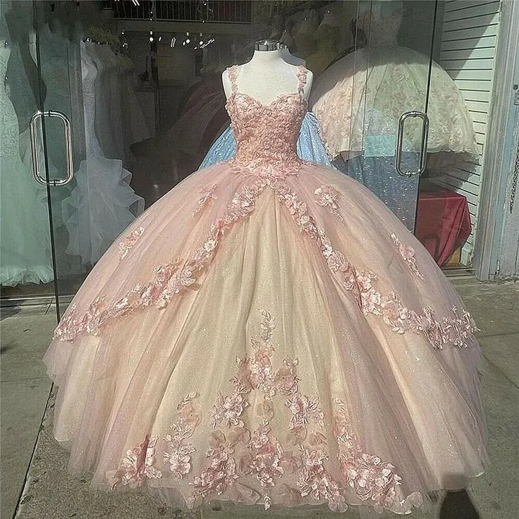 Diynav Sparkly Quinceanera Prom Dresses Lace Flower Sweet 16 Tulle Party Ball Gown HZ1017