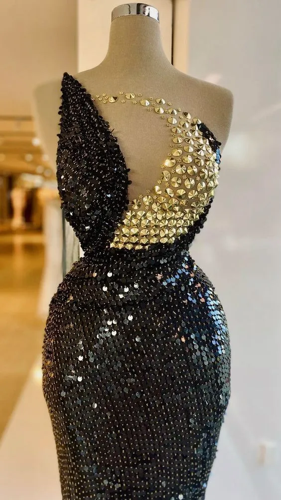 Diynav Black Sequins Evening Dress Sexy Formal Gown HZ1017