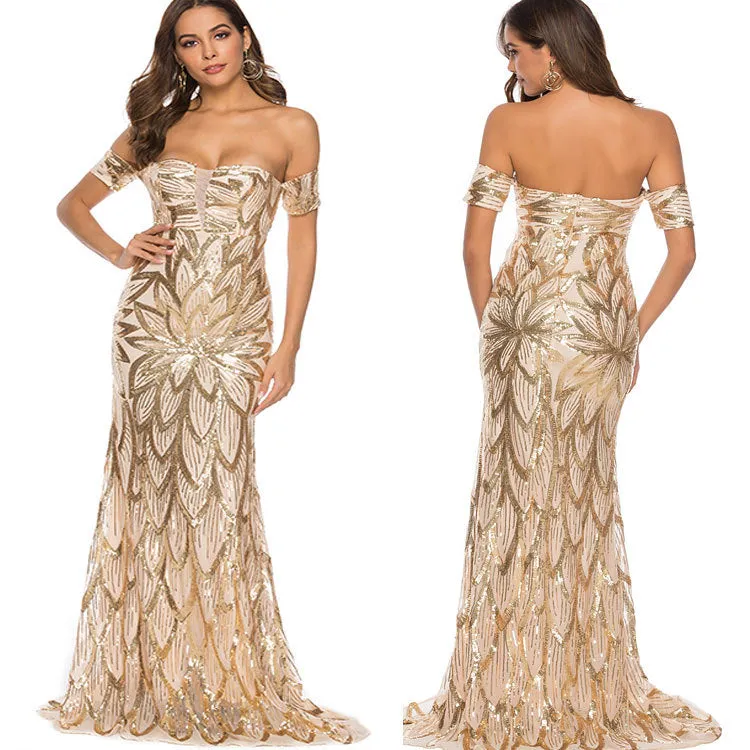 Diynav New Glit Wrapped In Bra Sexy Back Swing Long Dress Side-To-Shoulder Evening Dress Dress Dress Woman