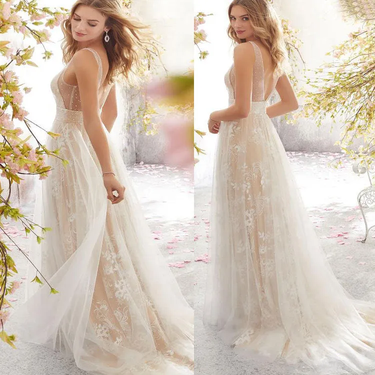 Diynav Explosion Of New Lace Sexy V-Neck Sleeveless Wedding Dress Dress Dress Dress