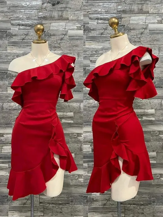 Diynav One Shoulder Red Homecoming Dress Short Mini Birthday Dress HZ1017
