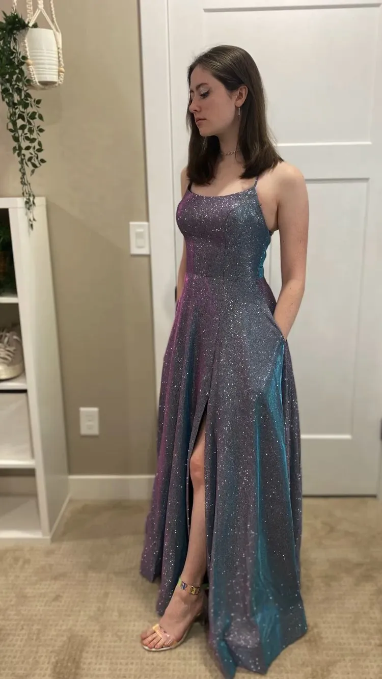 Diynav Spaghetti Straps Evening Dress Sparkly Prom Dress HZ1017