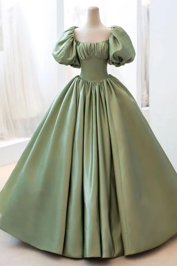 Diynav Ball Gown Long Prom Dress Short Sleeves Evening Dress HZ1017