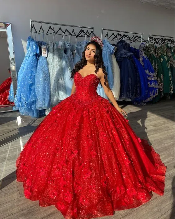 Diynav Red Ball Gown Quinceanera prom Dress For Sweet 16 HZ1017