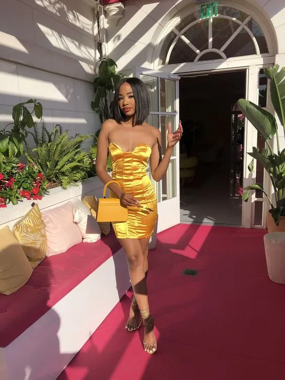 Diynav Yellow Sheath Dress,Short Homecoming Dress HZ1017