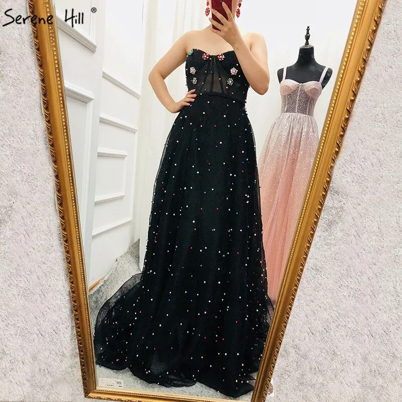 Diynav schwarz Schatz Sexy T??1ll Prom Kleider Neueste Diamant Perlen Off Schulter Mode Abendkleider HZ1017 - Image 5