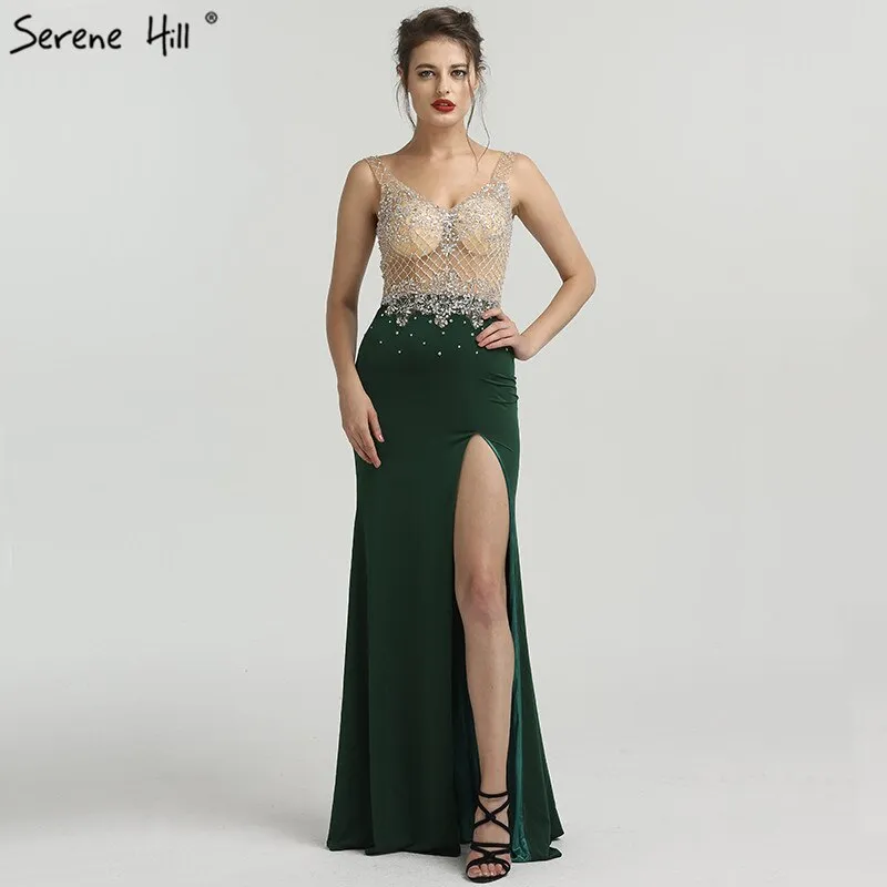 Diynav Sale no return no refund Sale 2025 Newest Green Sleeveless Mermaid Evening Dresses Fashion Diamond Beading Sexy Evening Gowns HZ1017