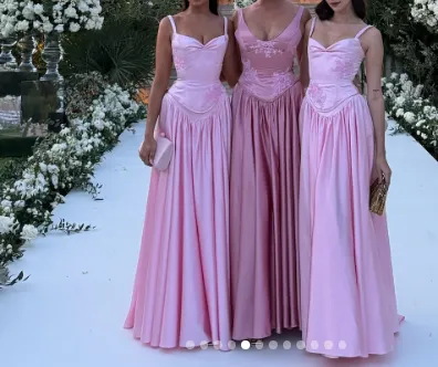 Elegant Spaghetti Straps A Line Prom Dress Satin Pink Long Bridesmaid Dresses HZ1108 - Image 5