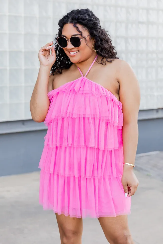 Diynav Hem Backless Mesh Overlay Halter Dress,Pink Homecoming Dress HZ1017