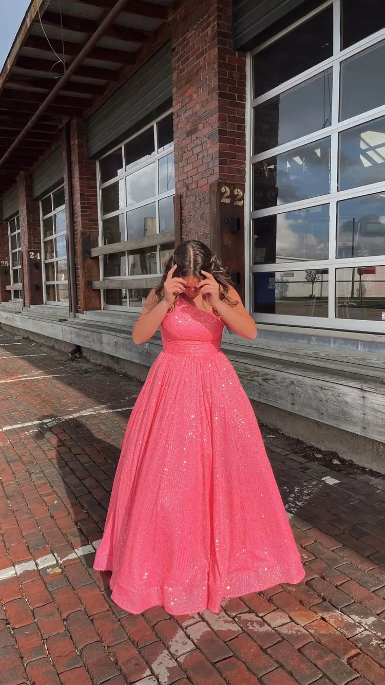 Diynav Women's Asymmetric Straps Sequins Long Prom Dress With Pockets Generous Evening Gown HZ1017 - Image 6