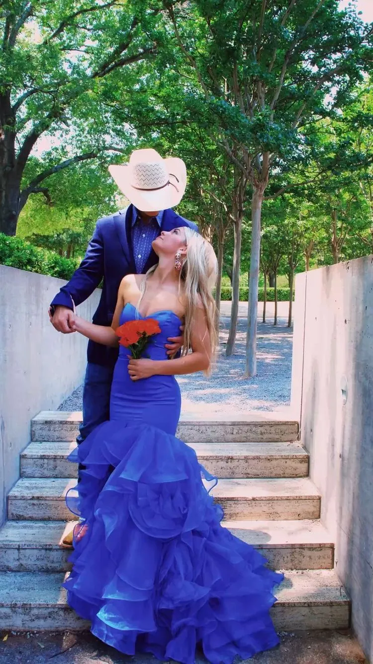 Diynav Blue Satin Tulle Bottom Long Prom Dress Mermaid Evening Dress HZ1017