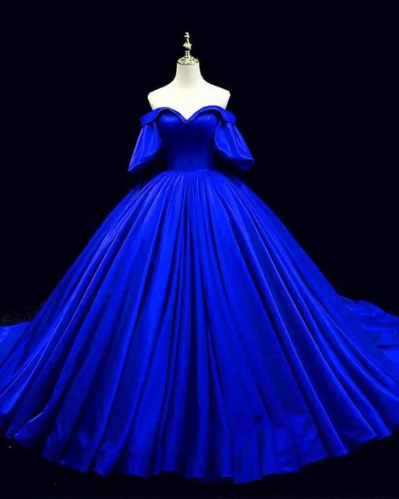 Diynav Blue Satin Ball Gown Charming Princess Dress HZ1017