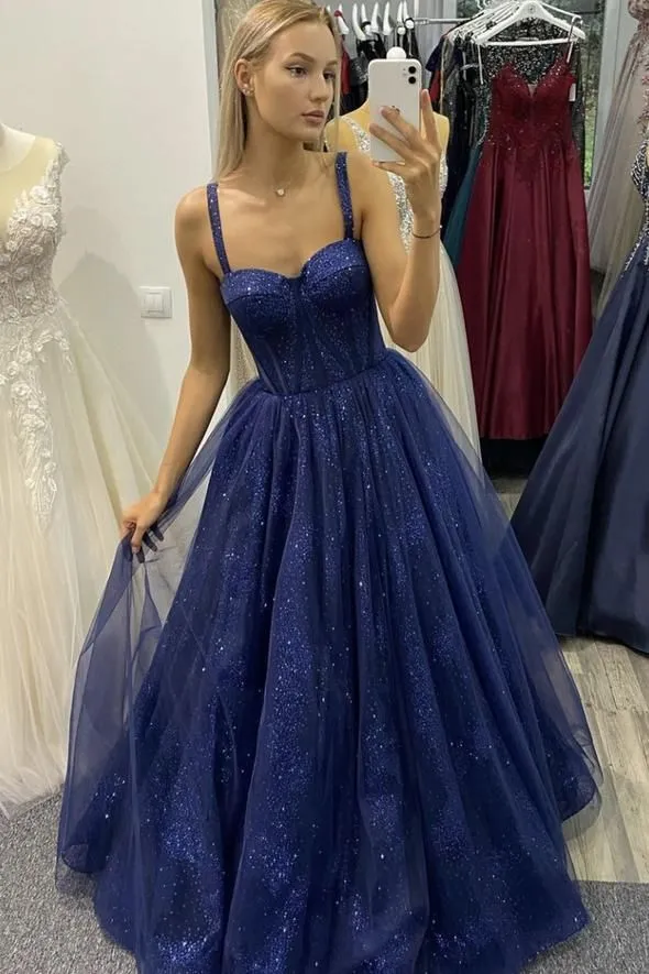 Diynav Blue Tulle Long Prom Dress A-line Evening Gown HZ1017 - Image 2
