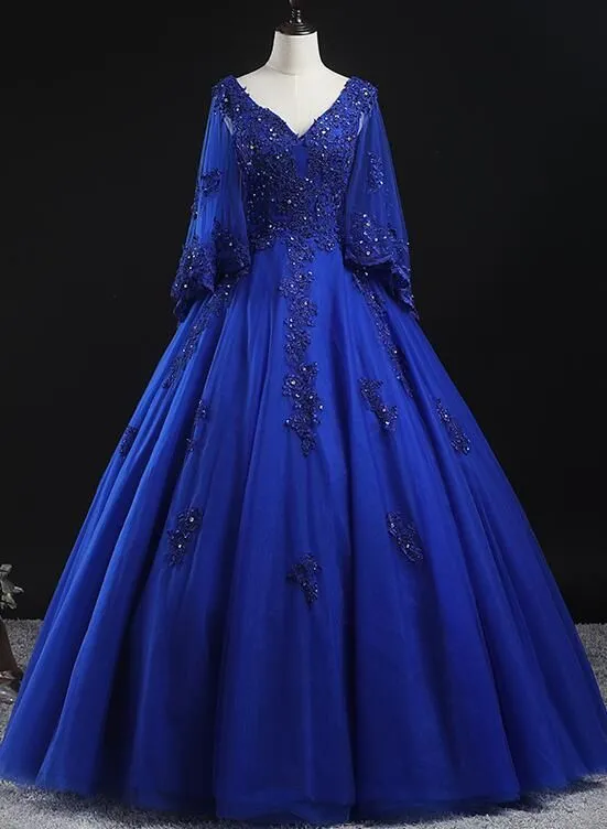 Diynav Blue Ball Gown Lace Applique Quinceanera dresses Sweet 16 Dress HZ1017