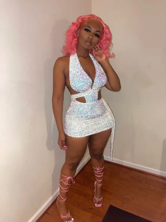 Diynav Sequins Waist Cut Club Dress Sexy Halter Neckline Homecoming Dress 18th Birthday Outfit For Black Girls HZ1017 - Image 2