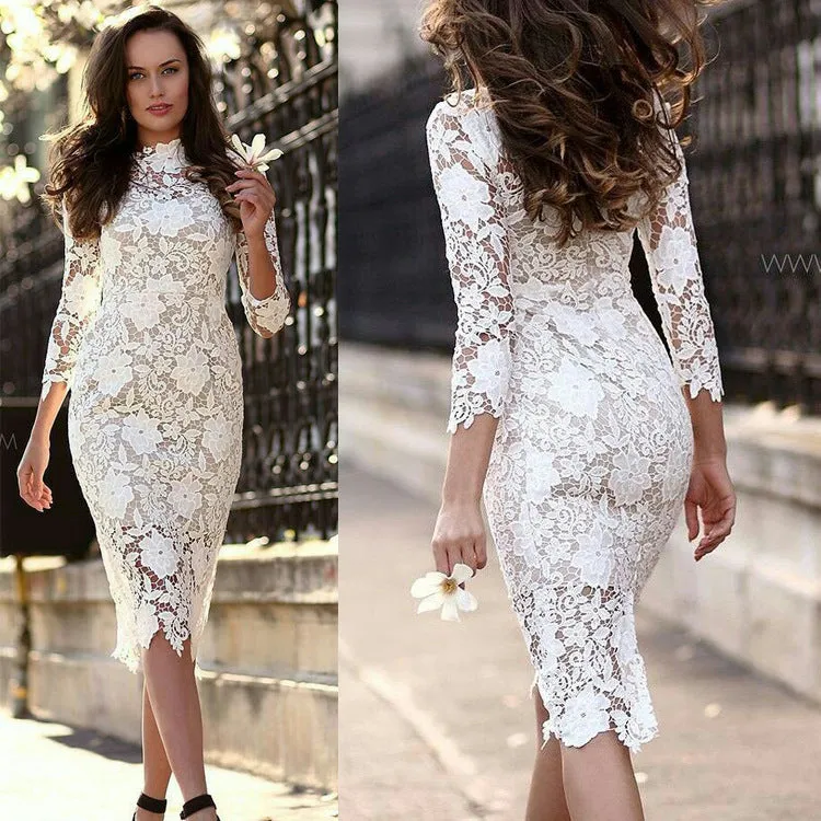 Diynav 2025 New Women's Sexy Lace Dress Long Sleeve Pencil Dress