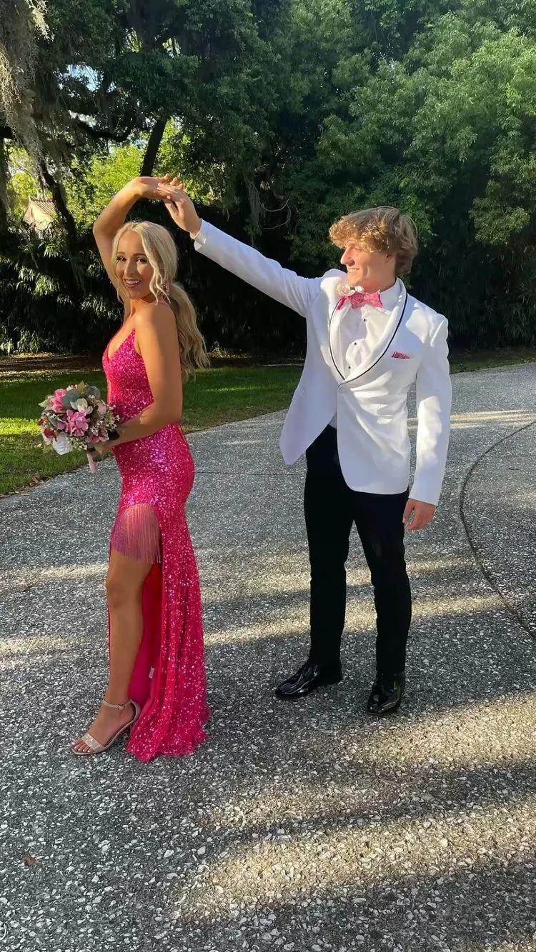 Diynav Straps Long Prom Dress With Lace-up Back Sequins Evening Dress HZ1017 - Image 3