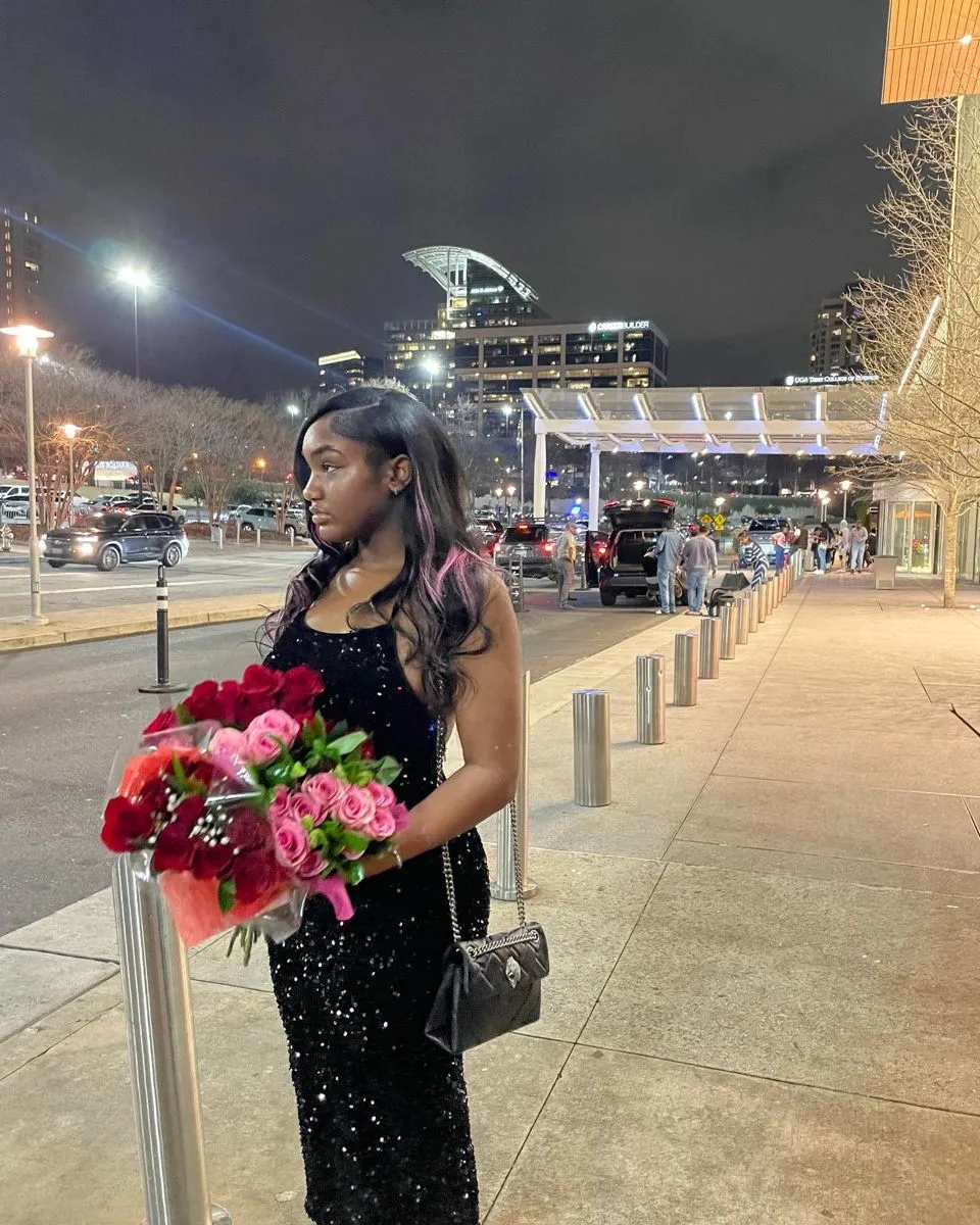 Diynav Black Sequins Long Evening Dress With Lace-up Back HZ1017