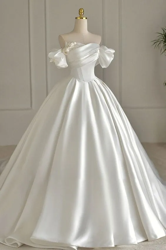 Diynav Satin Beading Strapless Pleated Wedding Dress HZ1017